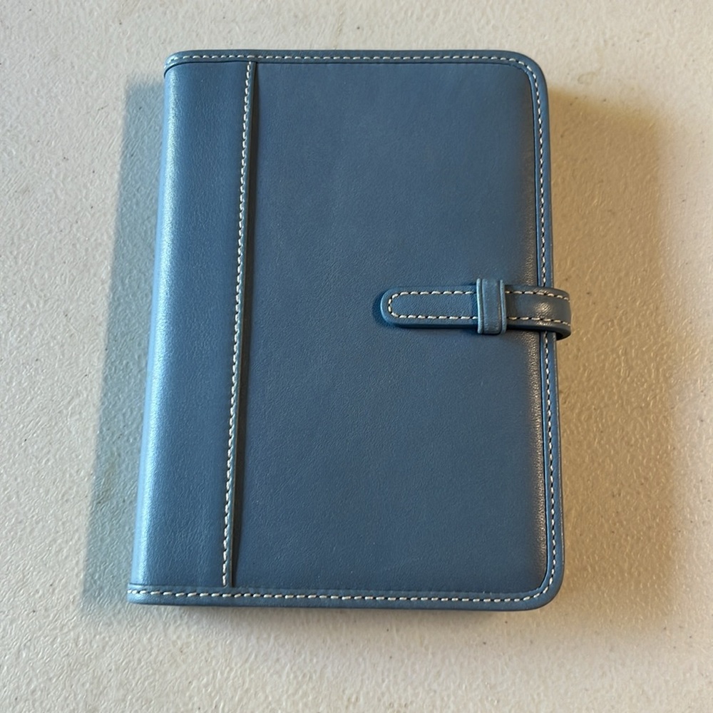 New Coach Blue Leather Photo Book. 10 Double Sided Plastic Pages-20-4”x6”.  +Bag